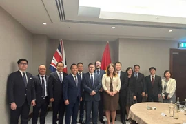 Deputy Minister Nguyen Hoang Long, Minister of State Douglas Alexander, and representatives from ministries and the embassies of both countries pose for a group photo at the 14th JETCO meeting. (Photo: VNA)