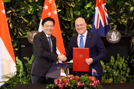 Singaporean Prime Minister Lawrence Wong and his New Zealand counterpart Christopher Luxon in Auckland on October 10. (Photo: Facebook/@LawrenceWong)