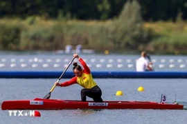 Rower Nguyen Thi Huong competes at the Paris 2024 Olympics in August last year. (Photo: VNA)