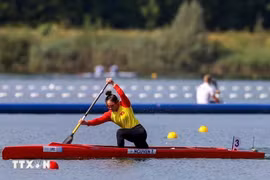 Rower Nguyen Thi Huong competes at the Paris 2024 Olympics in August last year. (Photo: VNA)