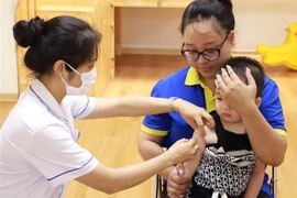 A healthcare worker administers a measles vaccine to a child at a vaccination site in Hanoi. (Photo: VNA)