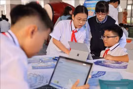 Students read e-books. (Photo: VNA)