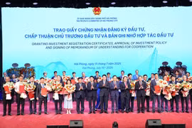 Hai Phong grants investment registration certificates, in-principle approvals, and top-ranking memoranda of understanding on investment cooperation. (Photo: VNA)