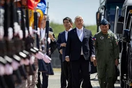 Japanese Defence Minister Gen Nakatani arrives at the Naval Station Ernesto Ogbinar, previously known as Wallace Air Station, in San Fernando City, La Union province, Philippines, on February 23, 2025. (Photo: REUTERS)