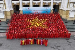 Six hundred ao dai flow together in national flag spectacle