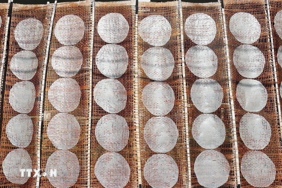 Coconut rice paper, made from rice, sesame seeds, and coconut milk, is traditionally grilled over charcoal before serving. (Photo: VNA)