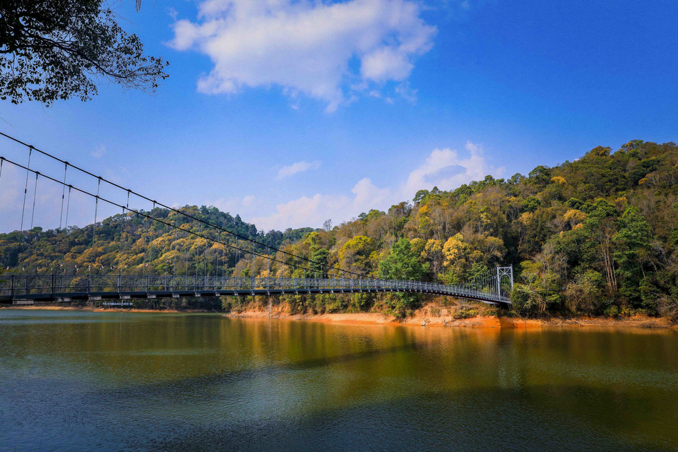 The suspension bridge over Pa Khoang Lake. (Photo: VNA)
