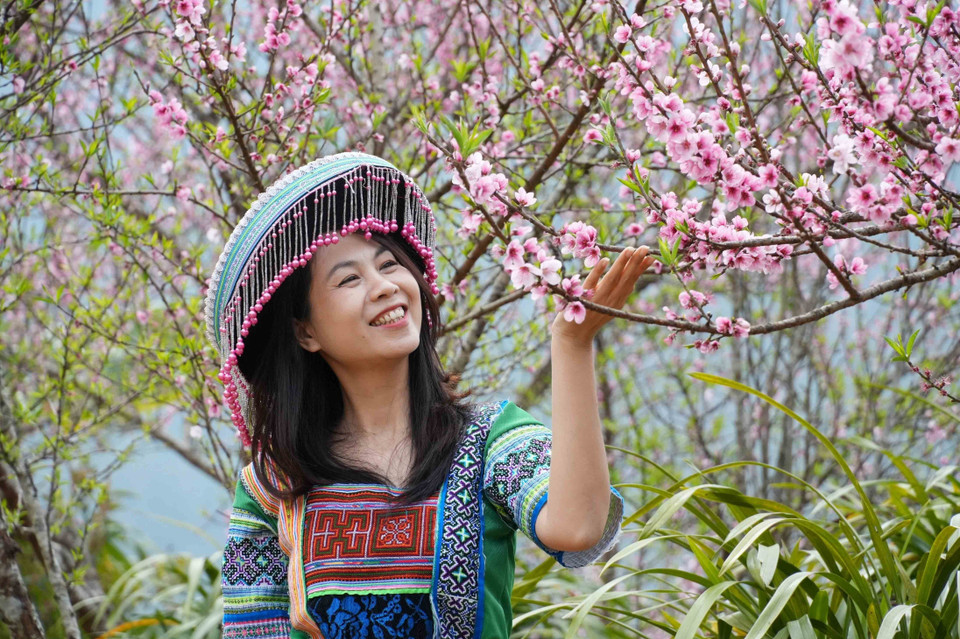A tourist captures a moment amidst the peach blossoms at Sin Suoi Ho village, Lai Chau province. (Photo: VNA)