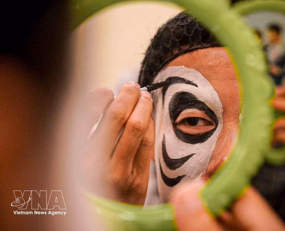 Make-up in Tuong is an intricate process, not merely for aesthetics but to depict a character’s personality, status and morality the moment they step onto the stage. (Photo: VNA)