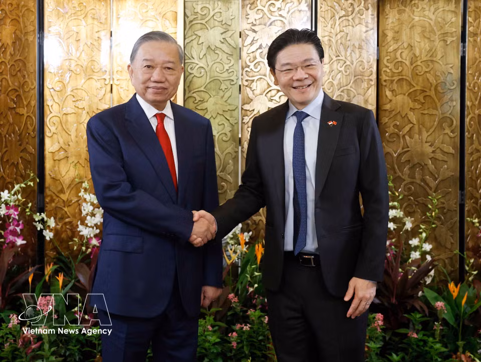 Party General Secretary and State President To Lam and Singaporean Prime Minister Lawrence Wong pose for a photo. (Photo: VNA)