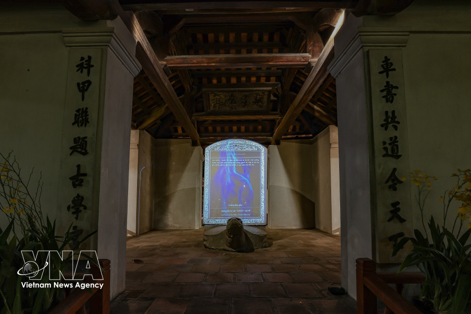Stone stelae at the Temple of Literature are no longer just historical artefacts but are becoming “storytelling mediums” through the use of lighting and digital technology, transforming heritage from static display into interactive experience. (Photo: VNA)