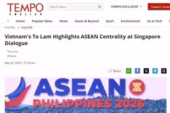 Tempo's article on the keynote address delivered by General Secretary of the Communist Party of Vietnam Central Committee and State President To Lam at the 23rd Shangri-La Dialogue in Singapore. Photo published by VNA