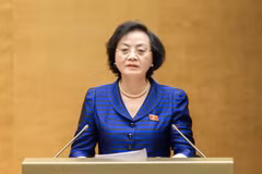Minister of Home Affairs Pham Thi Thanh Tra presents the proposal on the draft amended Law on Public Employees at the 15th National Assembly's 10th session on October 22, 2025. Photo: VNA