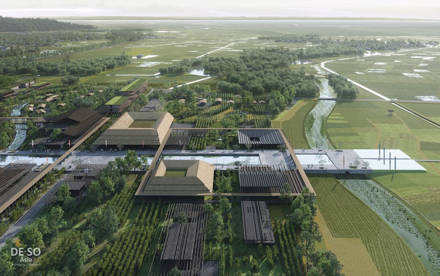 An exterior perspective of the Memorial to President Ho Chi Minh in Nghe An province (Photo: Vietnamplus)