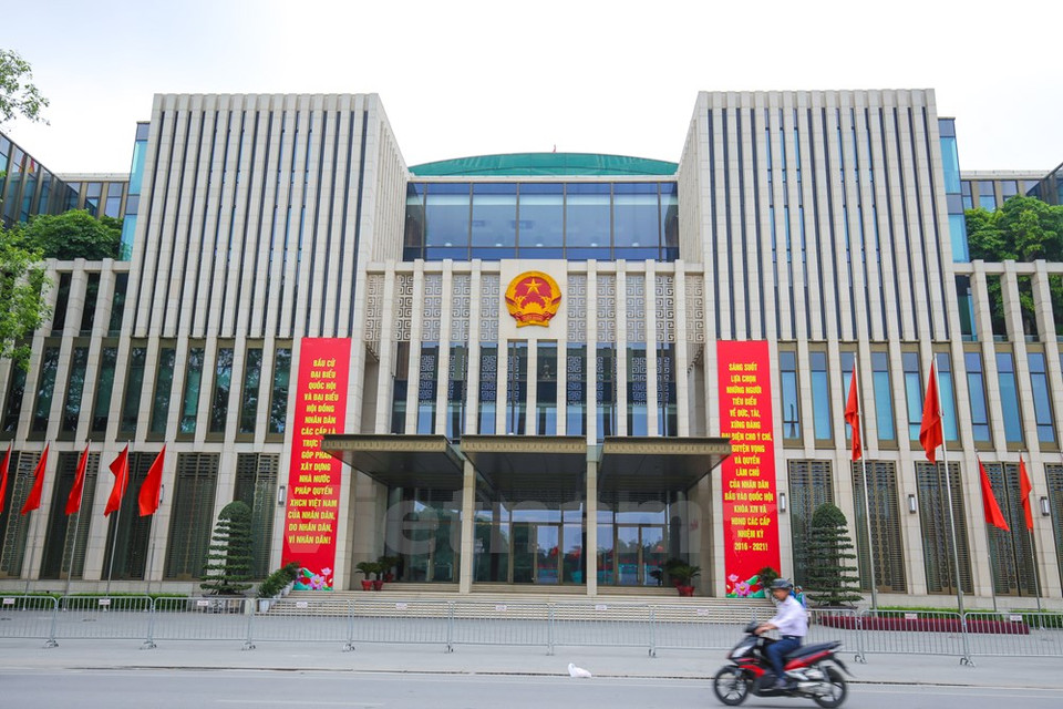 The facade of the National Assembly's headquarters. Millions of voters nationwide will choose deputies to the 14th NA and all-level People's Councils for 2016-2021 on May 22 (Photo: VNA)