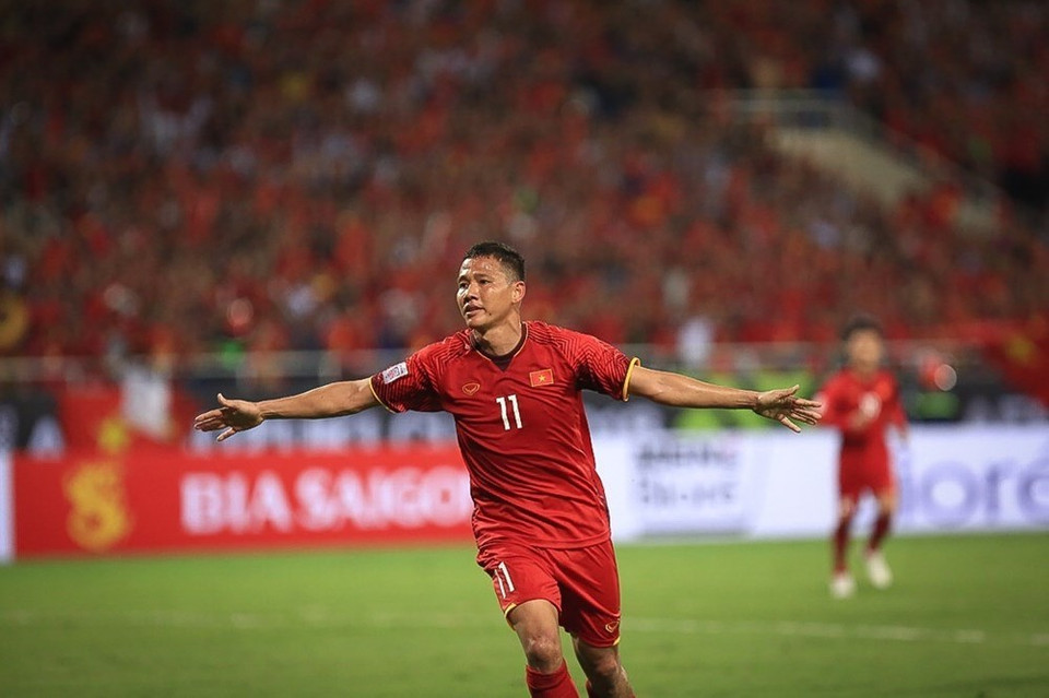 Nguyen Anh Duc celebrates his goal (Photo: VNA)