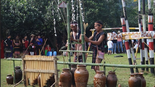 A Ngui, staff of Kbang district’s culture, sport and information centre, said the new rice festival always takes place in November and December when rice fields turn yellow. The village patriarch chooses a specific date for the new rice celebration, then informs all villagers. During the festival, villagers pay tribute to their gods, called yang, particularly Yang Sri (Rice God) for ensuring good weather for bumper crops. Billed as the largest festival of the Ba Na ethnic minority group in the Central Highlands, the festival includes two parts: the ritual to thank gods and pray for good fortune in the new year, and the festive activity with jubilant dances and songs to celebrate good crops. (Photo: VietnamPlus)