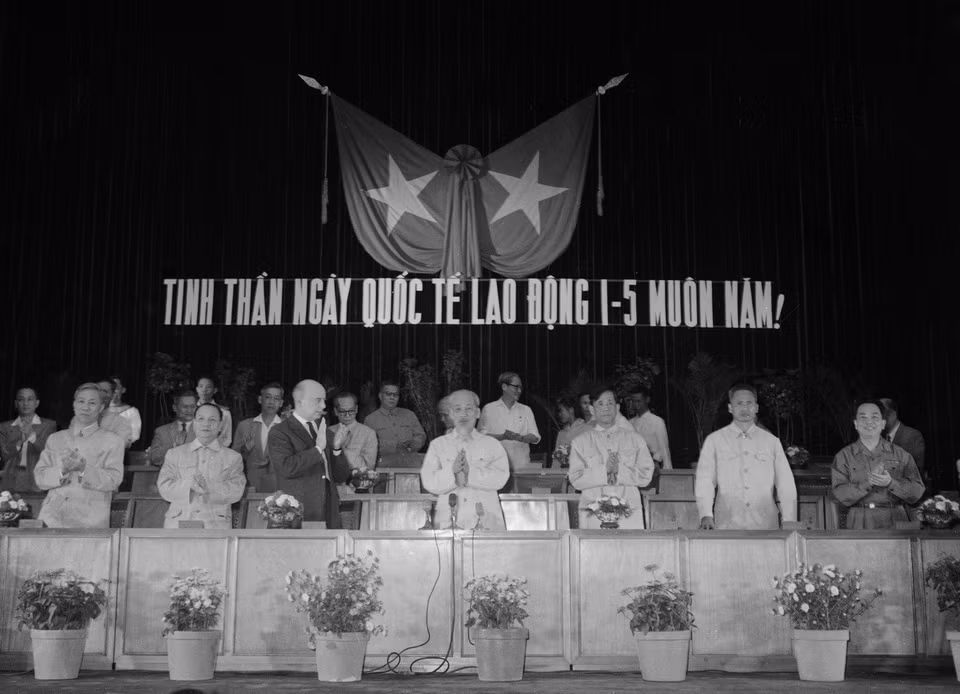 President Ho Chi Minh attends a ceremony celebrating May Day, May 1, 1955 (Photo: VNA)