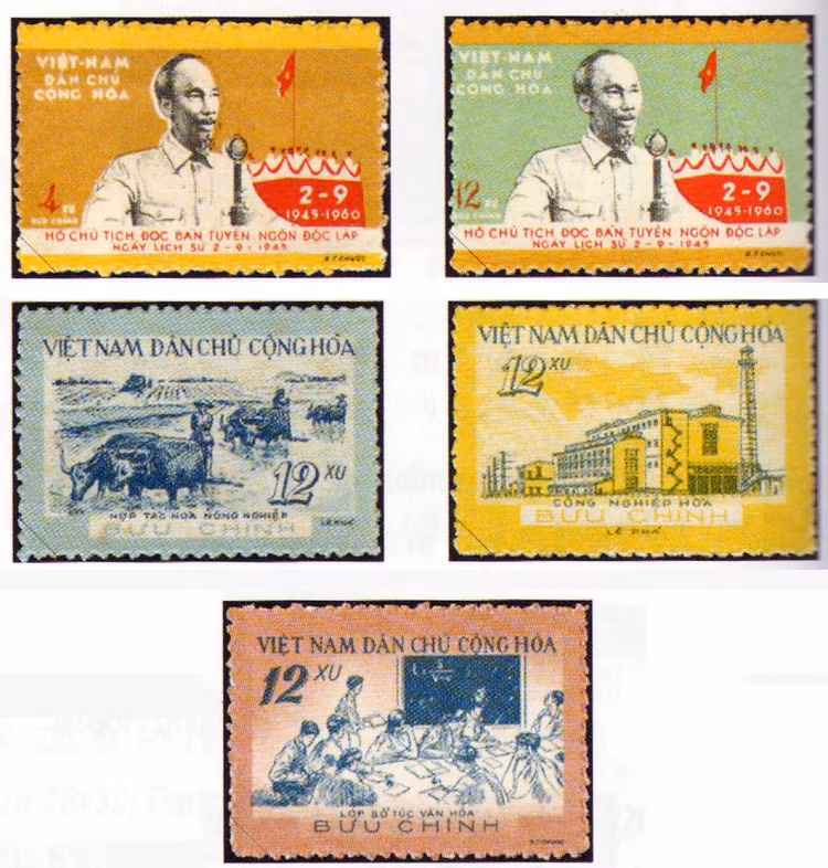 A stamp collection to mark the 15th National Day was designed by artists Bui Trang Chuoc and Le Pha. (Photo: VNA) 