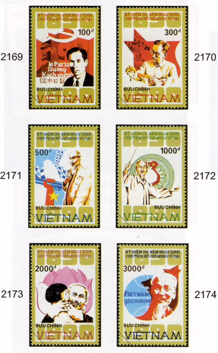 A stamp collection marking the 100th birth anniversary of President Ho Chi Minh (May 19, 1890 – May 19, 1990) by artist Tran The Vinh. (Photo: VNA)