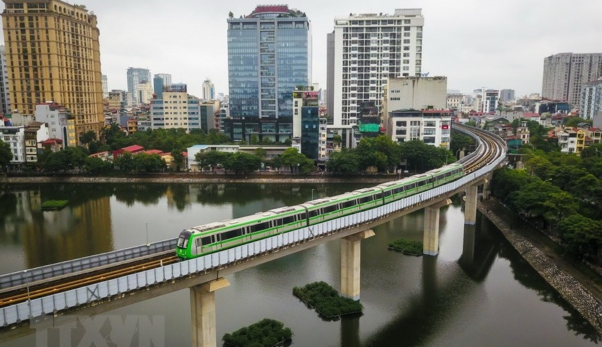 Cat Linh – Ha Dong metro line passes through Hoang Cau street, Dong Da district. (Photo: Vietnamplus)