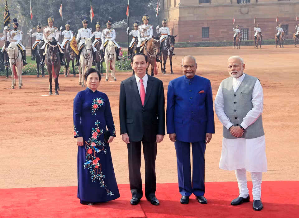 From left: the spouse of President Tran Dai Quang - Nguyen Thi Hien, President Tran Dai Quang, Indian President Ram Nath Kovind, and Indian Prime Minister Narendra Modi (Photo: VNA)