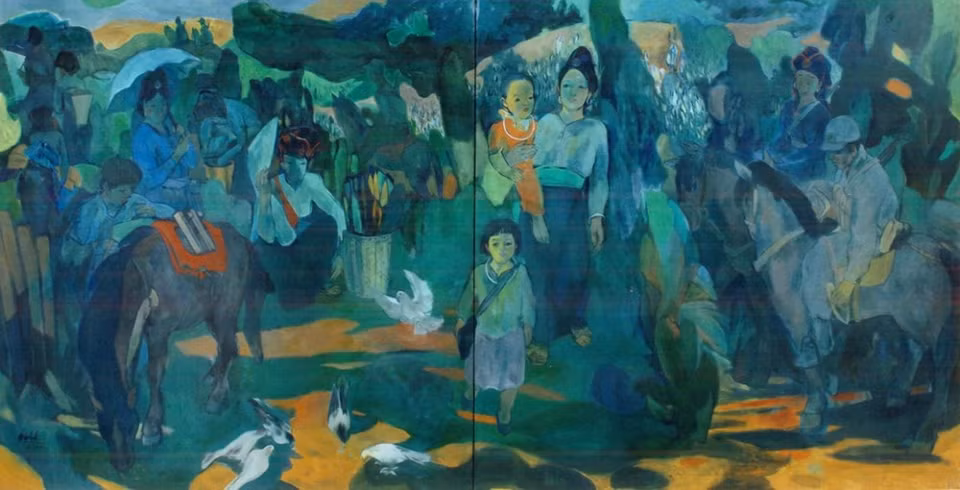 Chieu bien gioi (Afternoon in a border area) - an oil painting by Tran Huy Oanh (Photo: organising board)