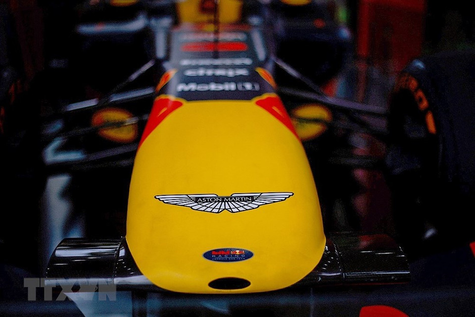 An Aston Martin Red Bull racing car is on display at Imperial Citadel of Thang Long in Hanoi. (Photo: VNA)
