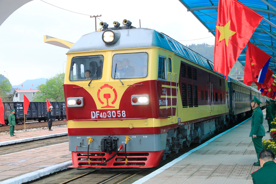 The armoured train of DPRK Chairman ready at Dong Dang train station (Photo: VNA)