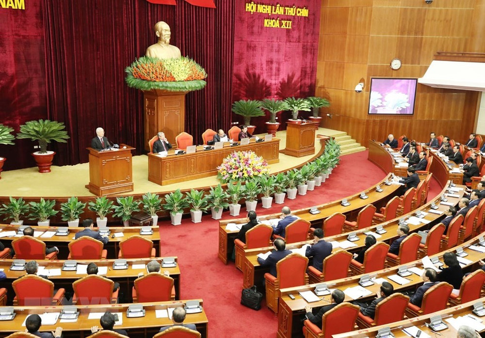 Party and State leaders and delegates to the 12th Party Central Committee’s ninth session (Photo: VNA)