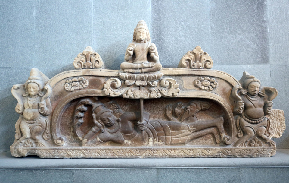 The Brahma Birth Relief was recognised as a national treasure in 2024, is made of sandstone, originates from the My Son Sanctuary in Quang Nam province, and dates back to the 7th-8th centuries. The relief is a decorative carving on the vault door of the E1 Tower in My Son, and was brought to the museum in 1935. (Photo: VNA)