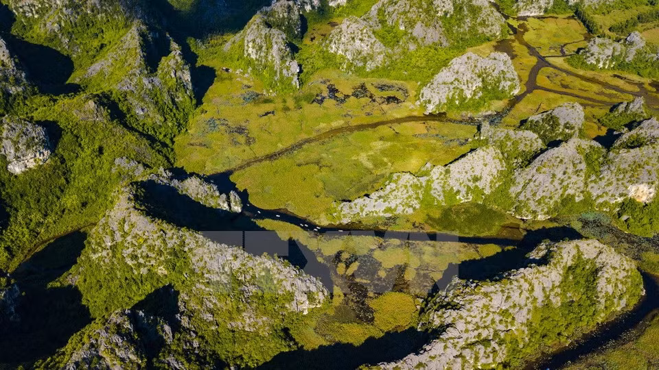 An aerial view of Van Long Nature Reserve (Photo: VNA)