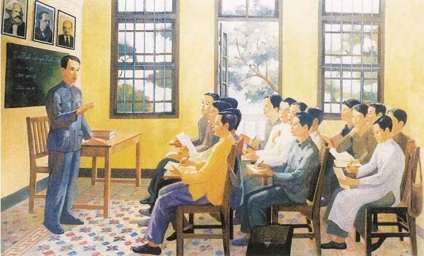 A painting that shows Nguyen Ai Quoc giving a lecture to prepare personnel for Vietnam’s revolution. From 1925 to 1927, Nguyen Ai Quoc opened classes at House No 13 on Wen Ming street in Guangxi province of China to train cadres for the revolution. On June 5, 1911, Nguyen Tat Thanh, who later became President Ho Chi Minh, used the name Van Ba to board the vessel Latouche-Tréville in Vietnam and head overseas to seek a way to save the country. During his 30-year journey, Nguyen Tat Thanh identified a path for national liberation, turning Vietnam into an independent, free, and unified country moving towards socialism (Photo: VietnamPlus)