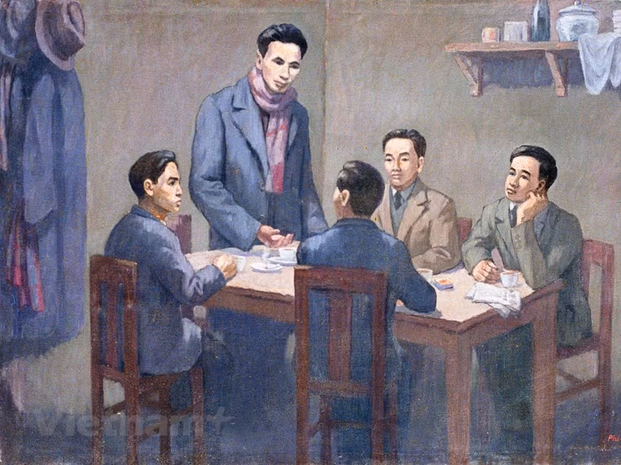A painting depicting the conference on the establishment of the Communist Party of Vietnam in Kowloon Peninsula of Hong Kong from January 6 to early February, 1930. Participants included Nguyen Ai Quoc - a representative of the Communist International; Trinh Dinh Cuu and Nguyen Duc Canh - delegates from ‘Dong Duong Cong san Dang’ (Communist Party of Indochina); and Chau Van Liem and Nguyen Thieu - delegates from ‘An Nam Cong san Dang’ (Communist Party of Annam). They agreed to merge the Indochinese Communist Party and the Communist Party of Annam to form a single party under the name Communist Party of Vietnam. On February 24, 1930, ‘Dong Duong Cong San Lien doan’ (Indochinese Communist League) was merged into the Communist Party of Vietnam (Photo: VietnamPlus)
