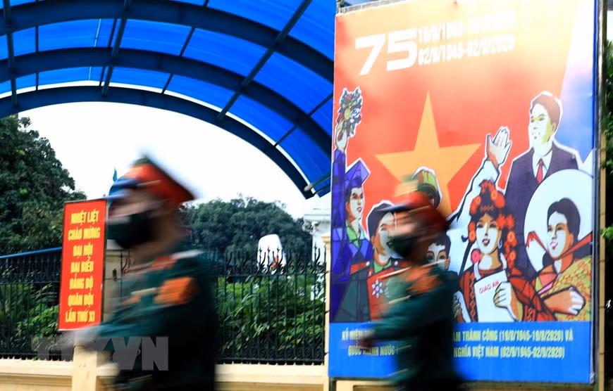 Banners are hung to celebrate National Day on Dien Bien Phu Street in front of the Vietnam History Museum. (Photo: VNA)