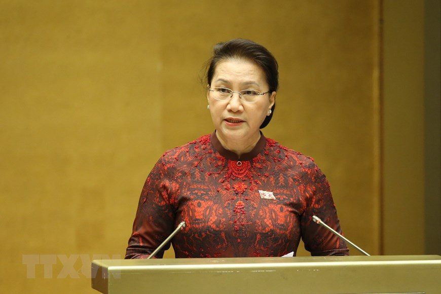 National Assembly Chairwoman Nguyen Thi Kim Ngan delivers a speech at the June 8 morning session (Photo: VNA)