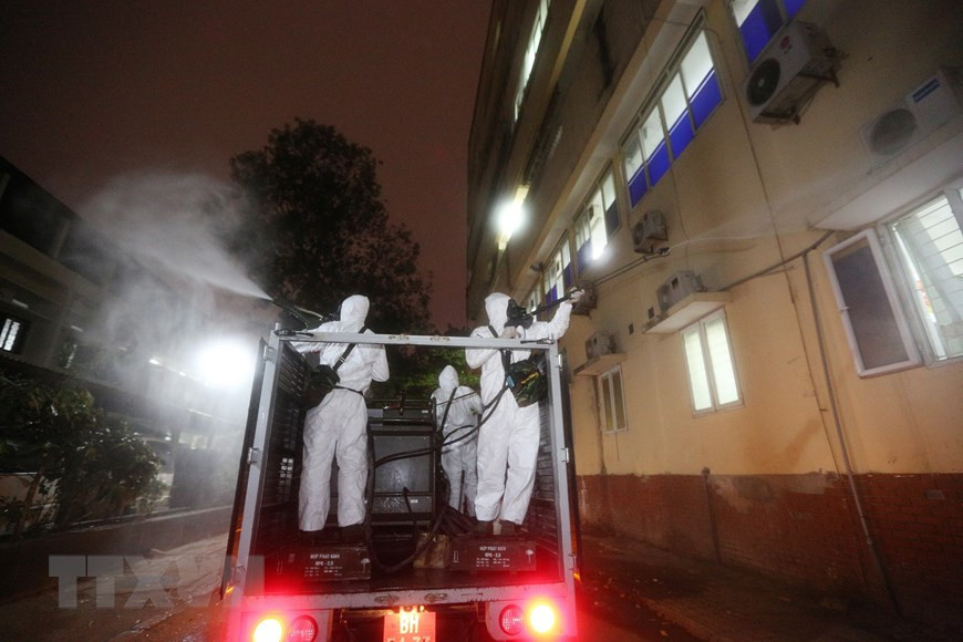 Disinfection is conducted at Bach Mai hospital (Photo: VNA)h