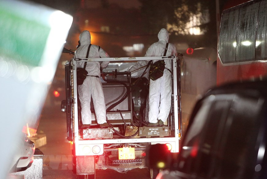 Disinfection is conducted at Bach Mai hospital (Photo: VNA)