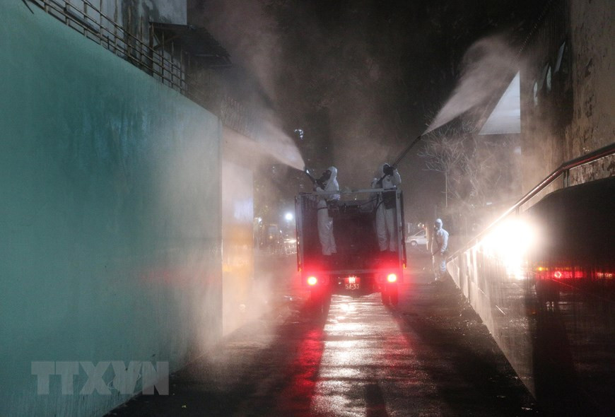 Disinfection is conducted at Bach Mai hospital (Photo: VNA)