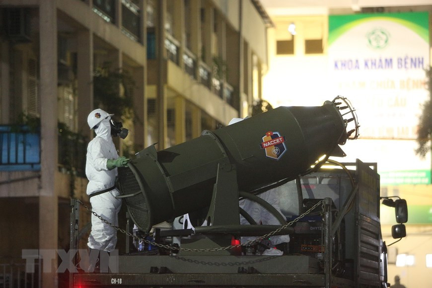Disinfection is conducted at Bach Mai hospital (Photo: VNA)