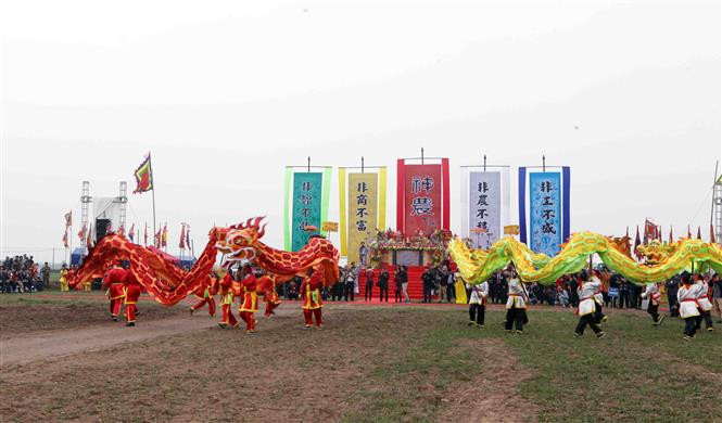 Dragon dance to celebrate the Tich Dien (ploughing) festival in Doi Son commune in 2018 (Photo: VNA)