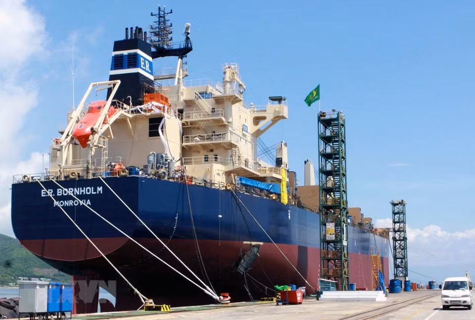 56,000 tonne E.R BORNHOLM MONROVIA bulk carrier built by Hyundai Vinashin Shipyard Co., Ltd (Khanh Hoa) for German ship owner (Photo: VNA)