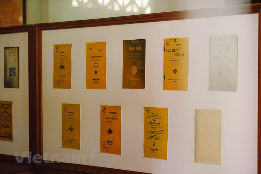 First copies of Quoc Ngu, Vietnamese writing system based on the Roman alphabet, are displayed at the church (Photo: Minh Son/ Vietnamplus)