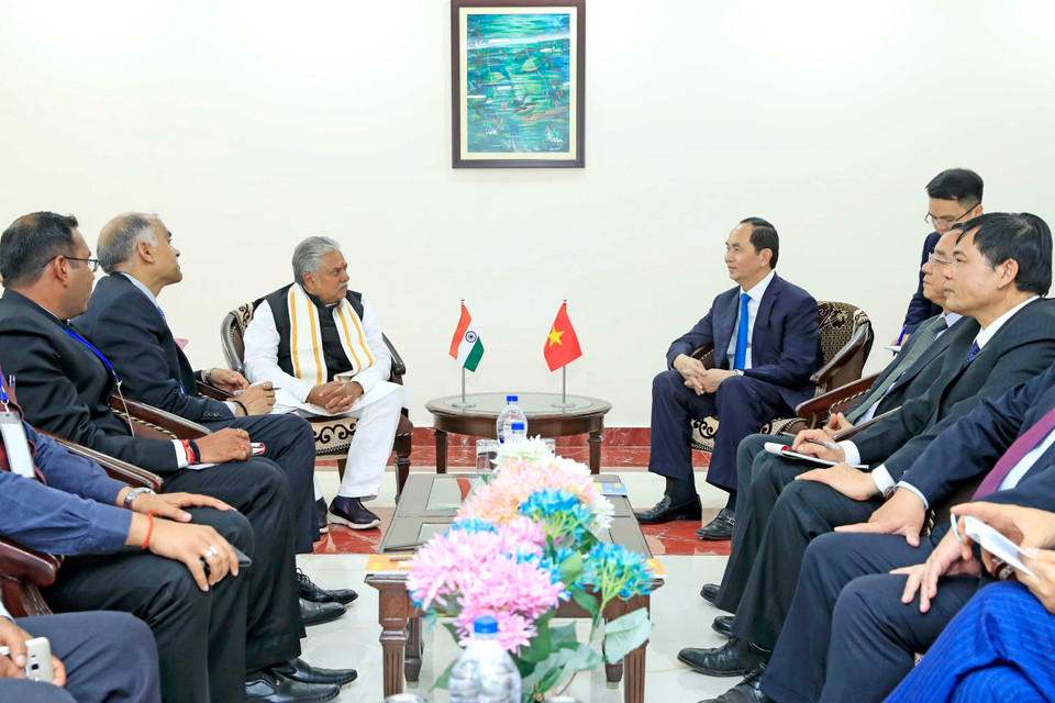 The meeting between President Tran Dai Quang and Prem Kumar, Minister of Agriculture in the Government of Bihar (Photo: VNA) 