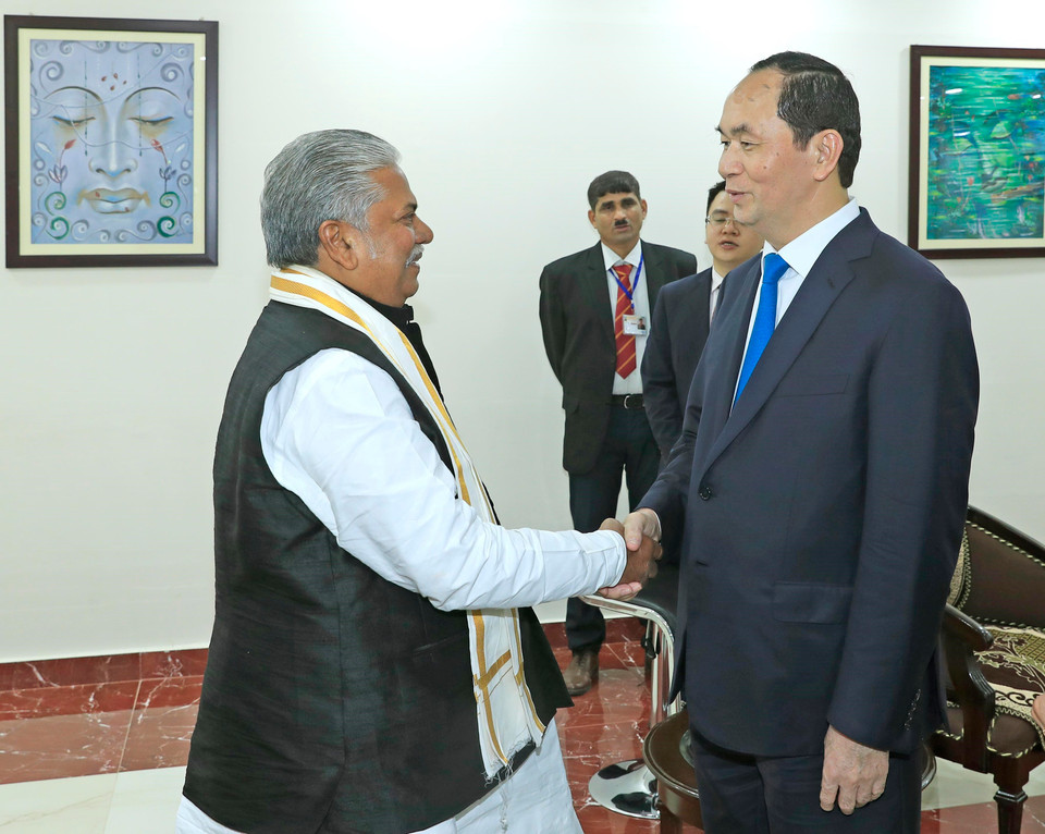 Also on March 2, President Tran Dai Quang meets with Prem Kumar, Minister of Agriculture in the Government of Bihar (Photo: VNA)