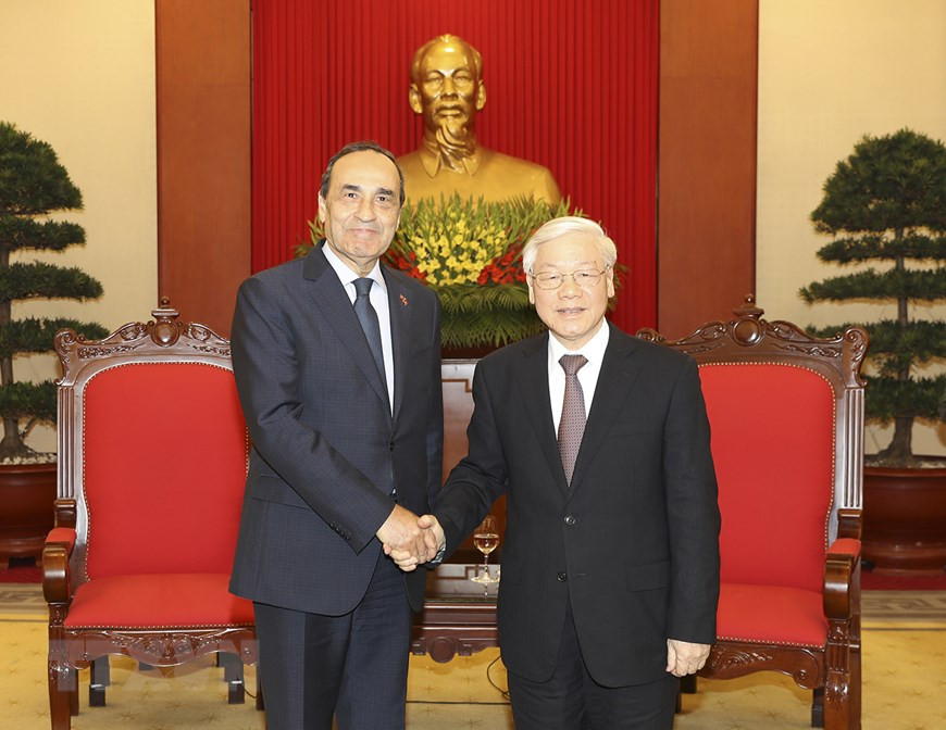 General Secretary of the Communist Party of Vietnam Nguyen Phu Trong receives President of the House of Representatives of Morocco Habib El Malki as part of the latter’s official to Vietnam, Hanoi, December 19, 2017. (Photo: VNA)
