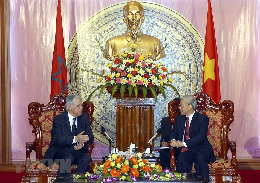 National Assembly Chairman Nguyen Phu Trong receives Morocco Prime Minister Abbas El Fassi as part of the latter’s official visit to Vietnam, Hanoi, November 24, 2008. (Photo: VNA)
