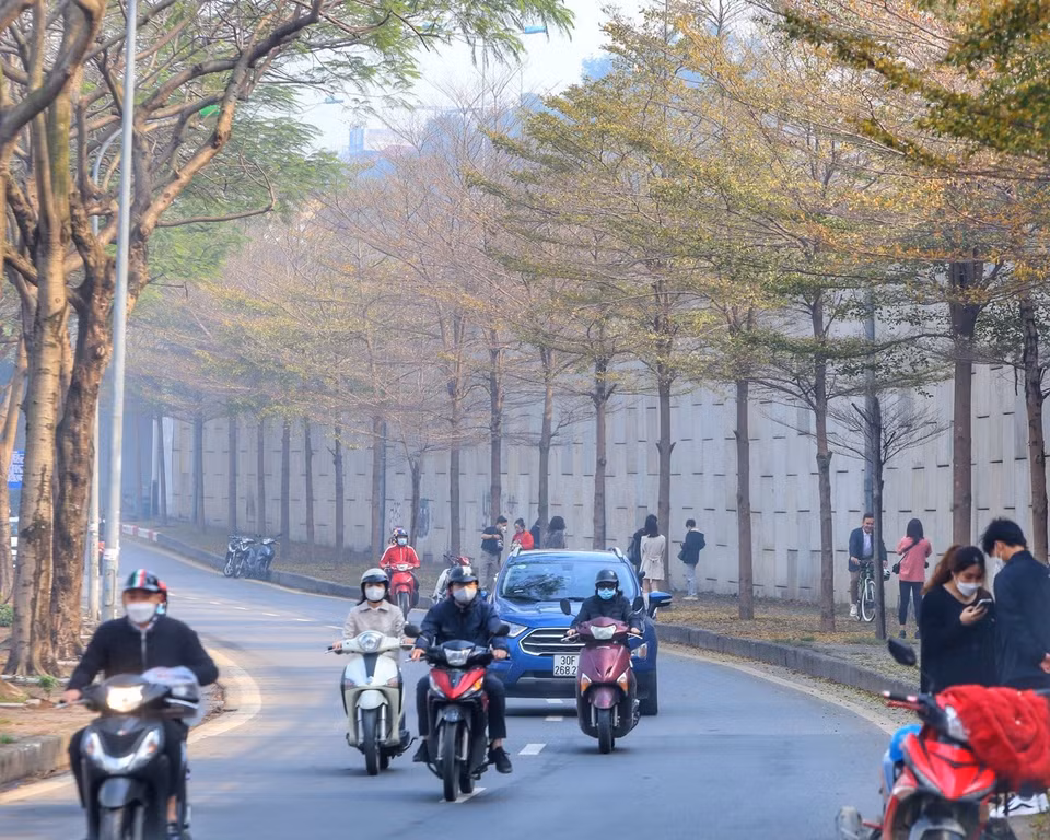 The landscape of fallen leaves has left romantic memories on people of all ages. (Photo: VNA)
