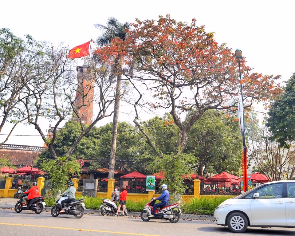 A corner of the capital city is further embellished by the colorful leaves. (Photo: VNA)