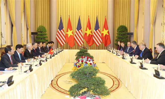 Party General Secretary and State President Nguyen Phu Trong holds talks with US President Donald Trump in Hanoi, February 27, 2019 (Photo: VNA)